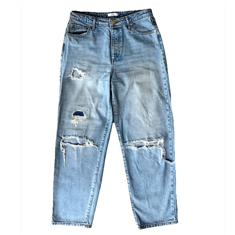 Forever 21 Women 28 Blue Distressed Straight Leg Jeans Ripped Y2K Denim 30x30